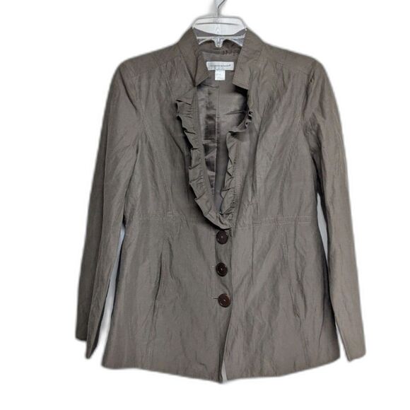 ??Christopher & Banks Light Blazer Women Medium Button Down Ruffled Neck M - Picture 1 of 13
